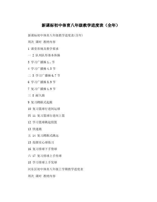 新课标初中体育八年级教学进度表(全年)