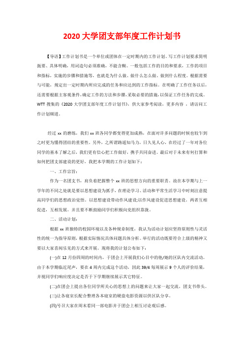 2020大学团支部年度工作计划书