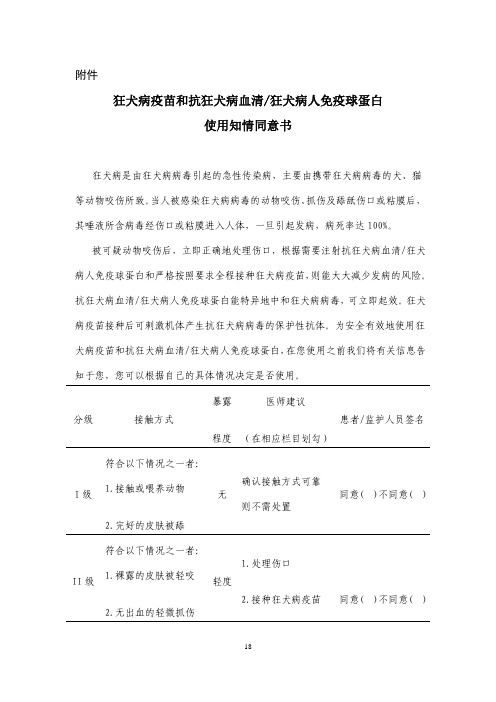 狂犬病疫苗和抗狂犬病血清狂犬人免疫球蛋白使用知情同意书