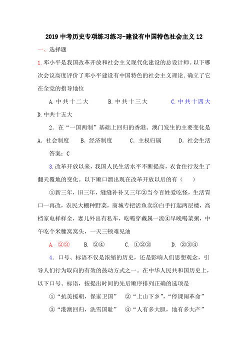2019中考历史专项练习练习-建设有中国特色社会主义12