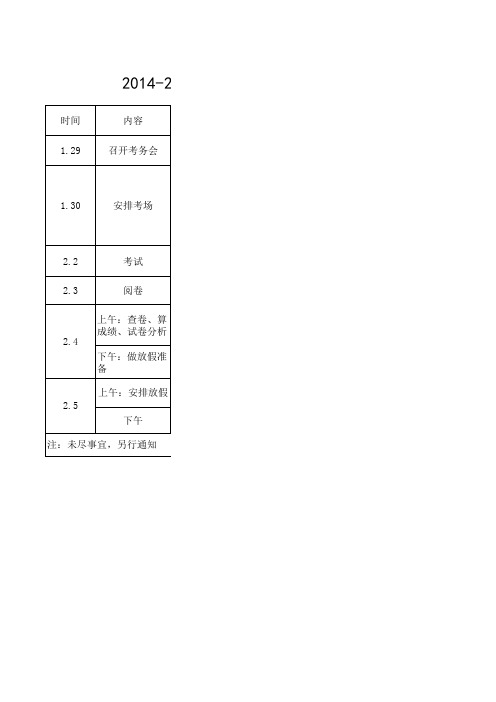 2014-2015学年第一学期期末考试期间主要工作安排