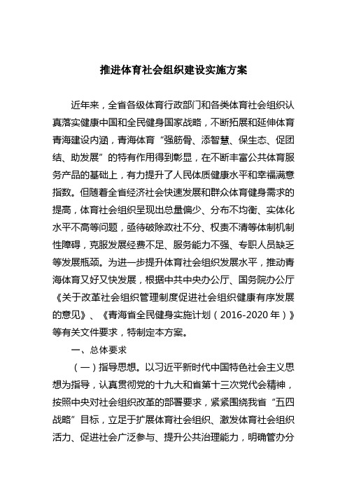 推进体育社会组织建设实施方案