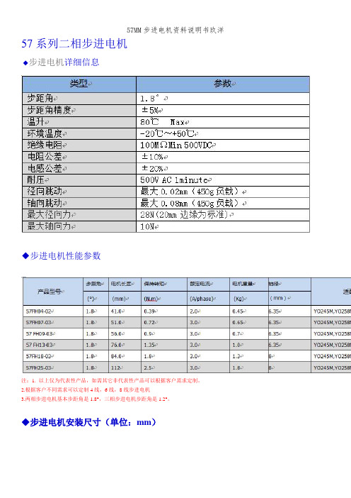 57MM步进电机资料说明书玖洋