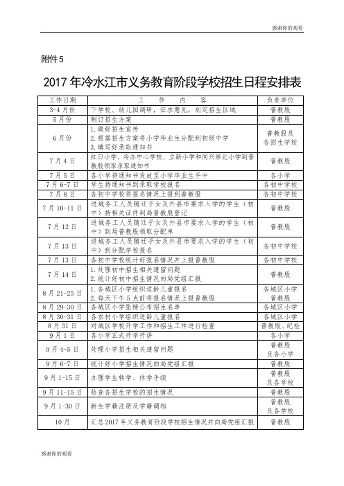 2017年冷水江市义务教育阶段学校招生日程安排表.doc