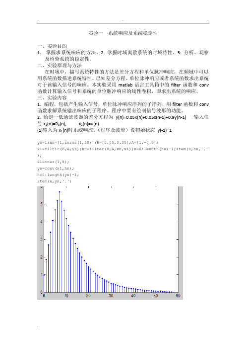 数字信号处理实验一系统响应及系统稳定性