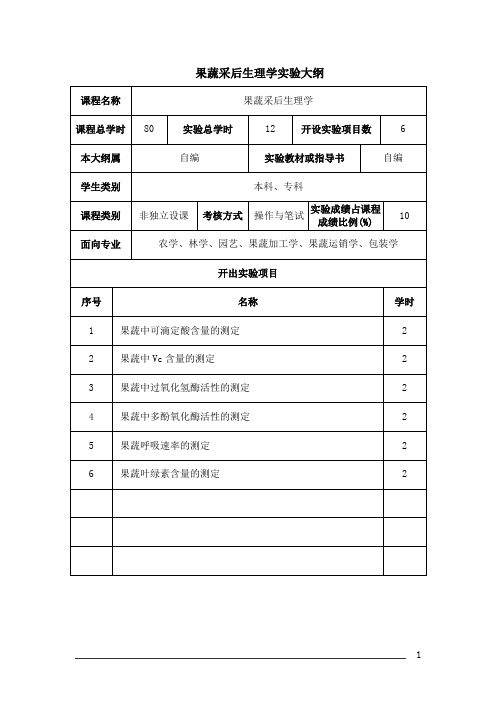 《果蔬采后生理学》教学大纲
