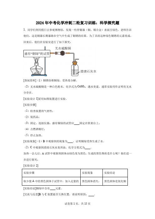 2024年中考化学冲刺二轮复习训练：科学探究题