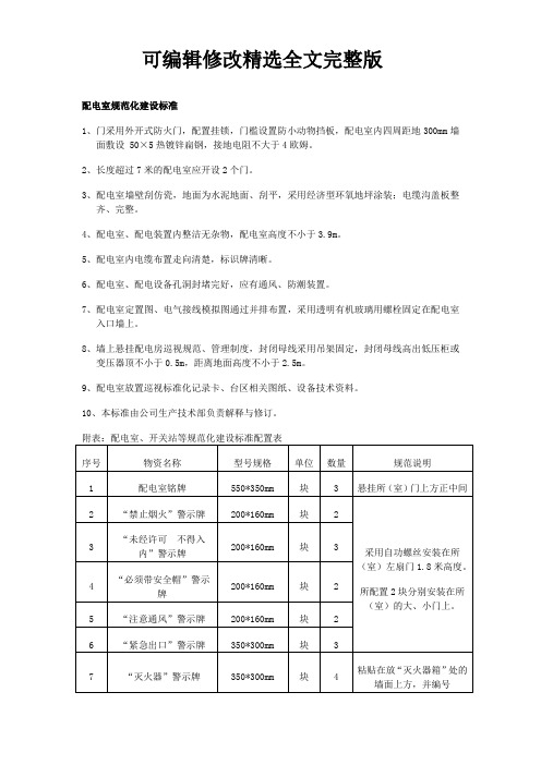 配电室规范化建设标准精选全文完整版