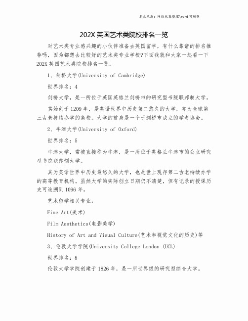 202X英国艺术类院校排名一览.doc