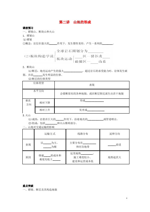 高考地理一轮复习 第4章第2讲 山地的形成 新人教版必