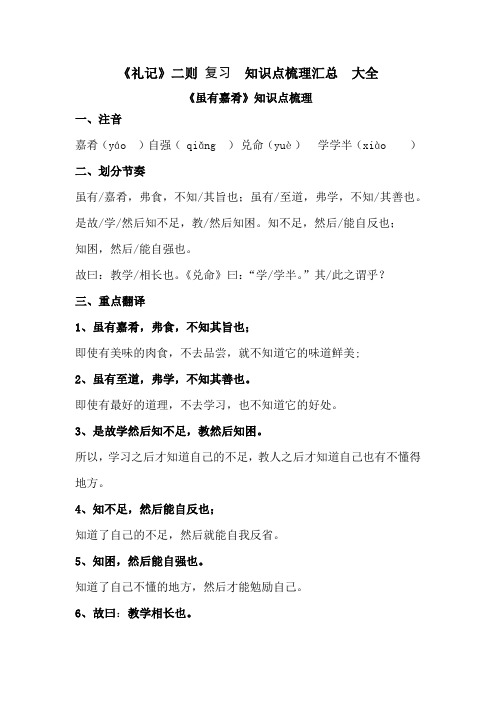 《礼记》二则   《虽有佳肴》《大道之行也》复习  知识点梳理汇总  大全