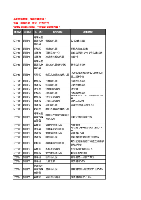 新版辽宁省朝阳市幼儿园企业公司商家户名录单联系方式地址大全618家