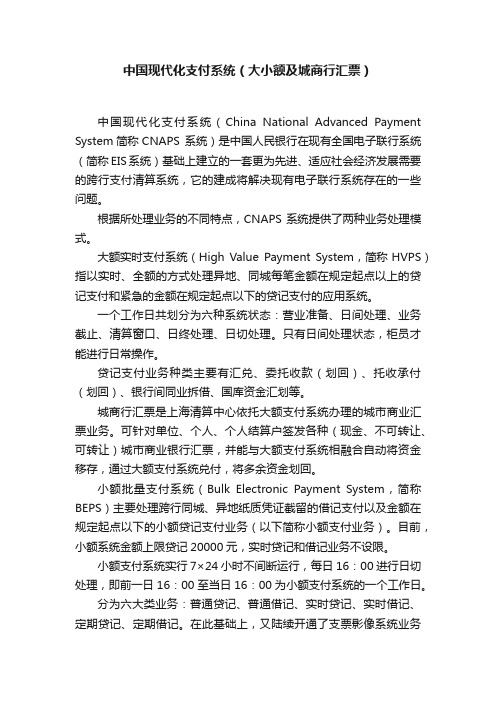 中国现代化支付系统（大小额及城商行汇票）