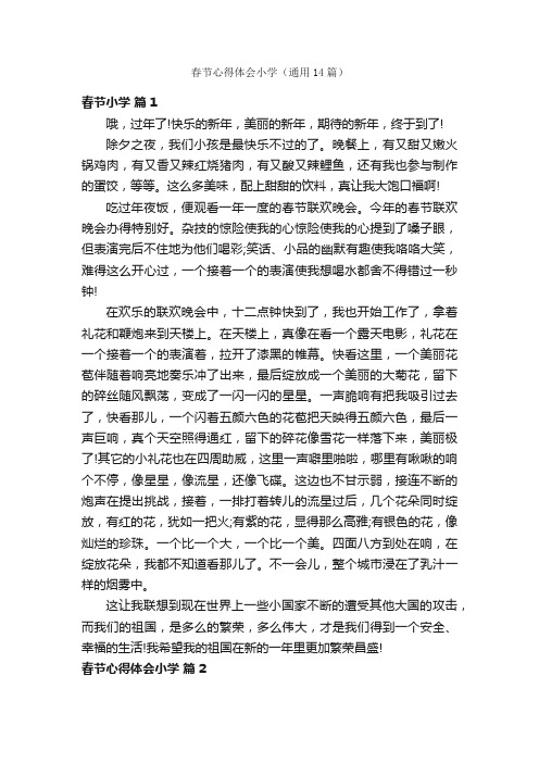 春节心得体会小学（通用14篇）