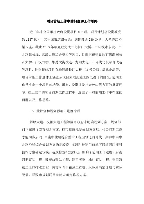 项目前期工作中的问题和工作思路