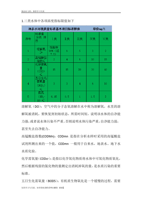 最新三类水体中各项浓度指标限值