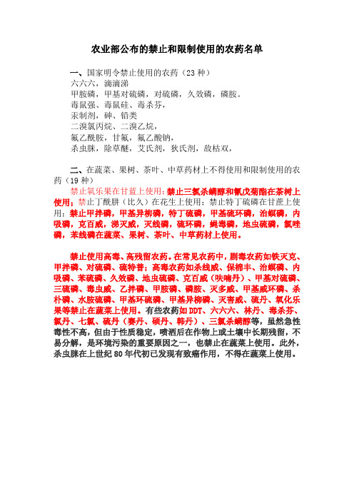 国家明令禁止使用农药名录