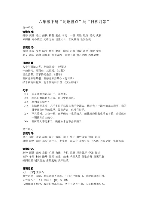 六年级语文下册词语盘点日积月累课后句子汇总