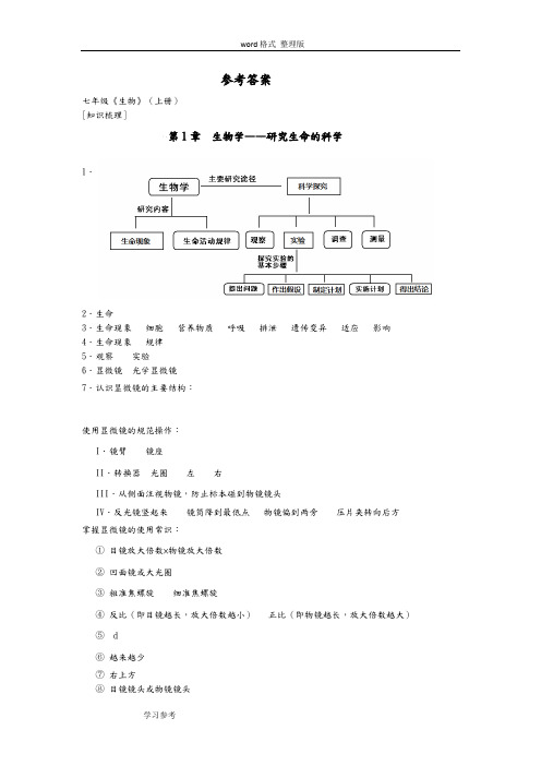 中考指南苏科版生物中考复习知识梳理参考题答案
