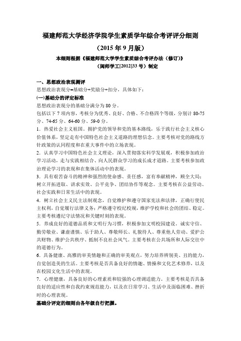 福建师范大学经济学院学生素质综合考评评分细则讲解学习