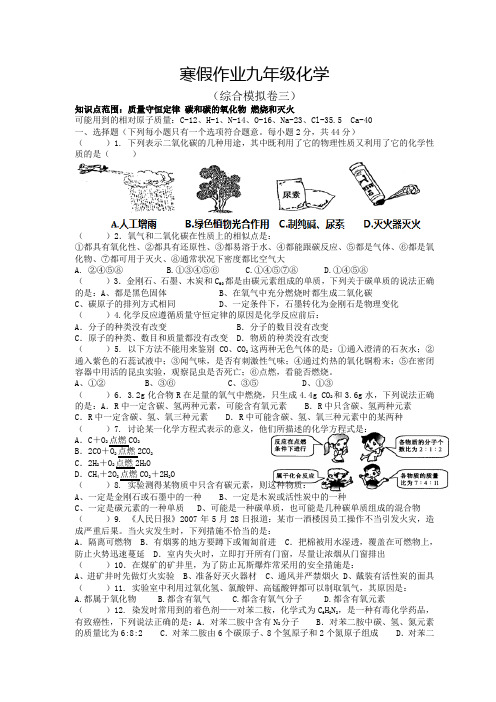 寒假作业九年级化学3