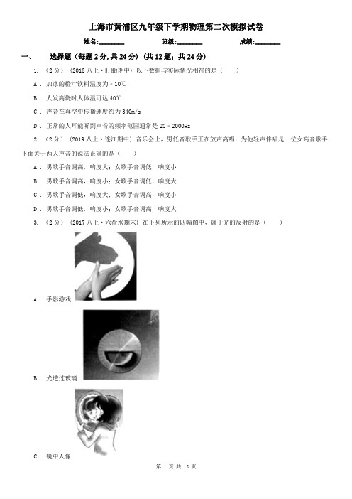 上海市黄浦区九年级下学期物理第二次模拟试卷