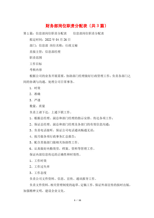 财务部岗位职责分配表(共3篇)