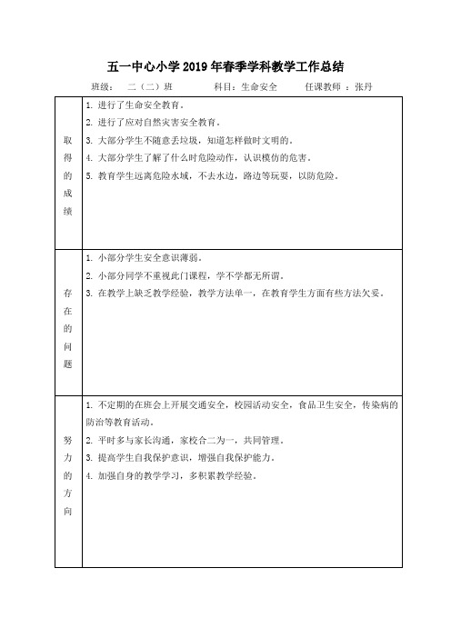 学科教学工作总结 - 二下生命安全