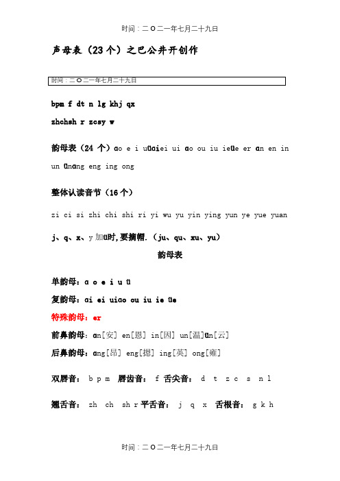 一年级汉语拼音字母表