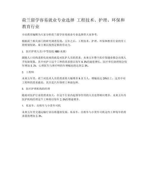 荷兰留学容易就业专业选择 工程技术、护理、环保和教育行业