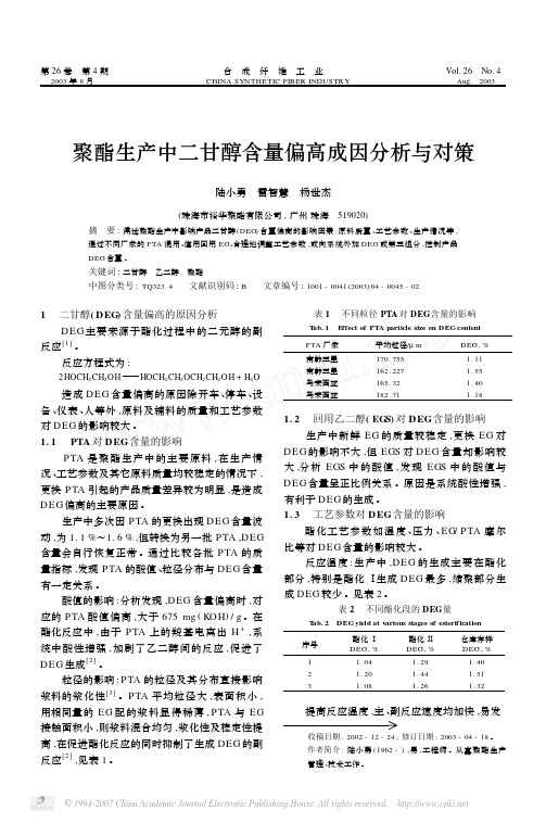 聚酯生产中二甘醇含量偏高成因分析与对策