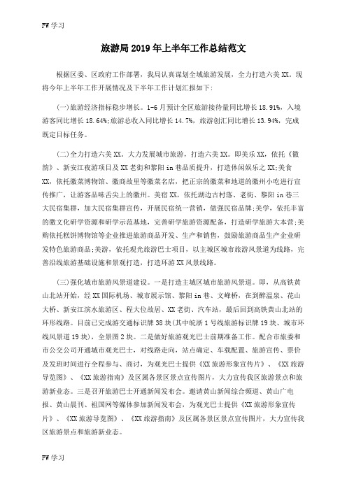 【FW】旅游局2019年上半年工作总结范文