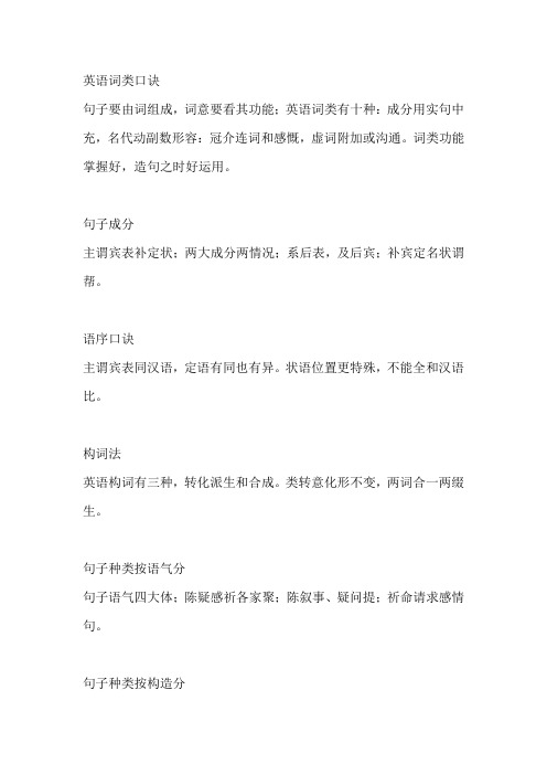 英语词类口诀