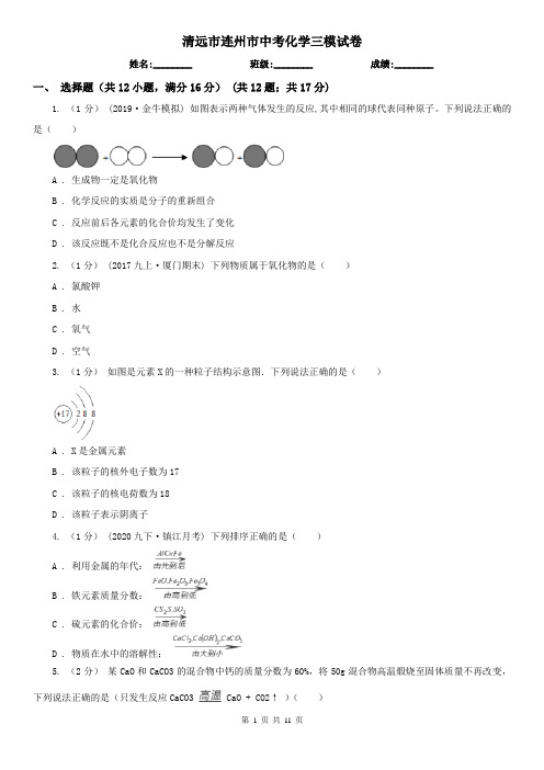 清远市连州市中考化学三模试卷