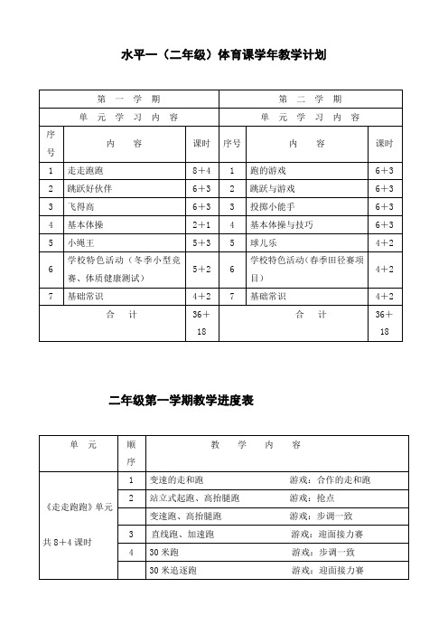 水平一(二年级)体育课学年教学计划