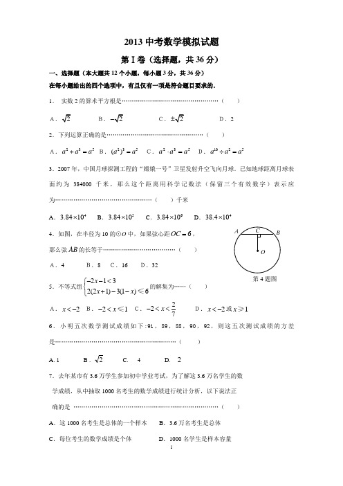 2013中考数学模拟试题