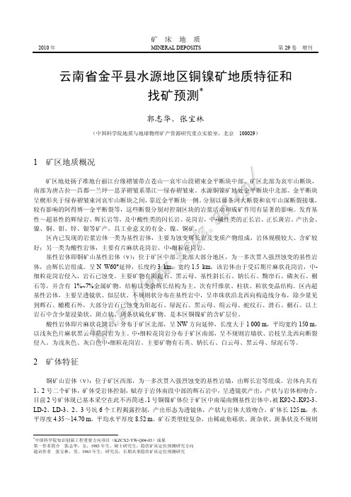 云南省金平县水源地区铜镍矿地质特征和找矿预测