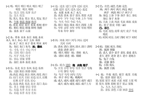 一年下生字词语(分课组词)