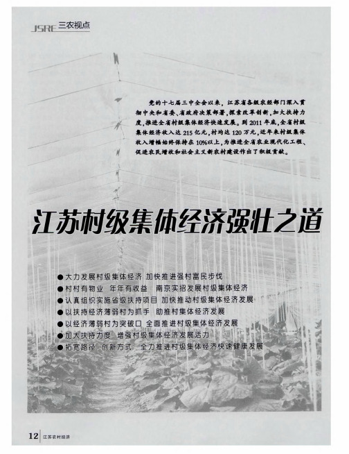 江苏村级集体经济强壮之道——大力发展村级集休经济加快推进强村富民步伐