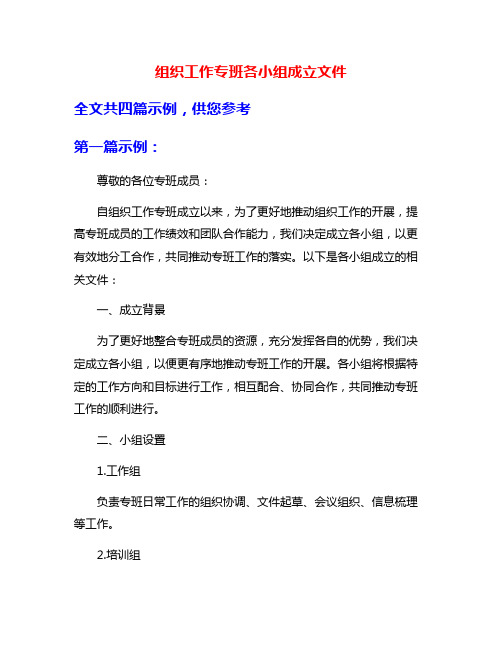 组织工作专班各小组成立文件