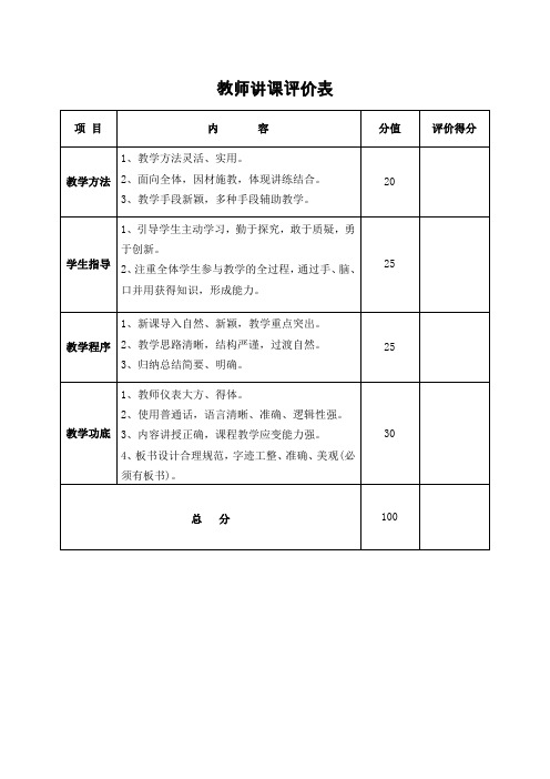 教师讲课评价表