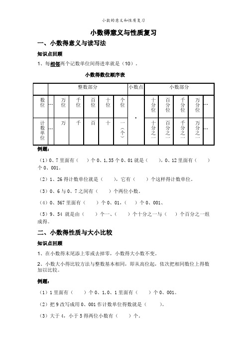 小数的意义和性质复习