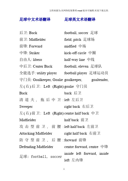 足球中文术语翻译