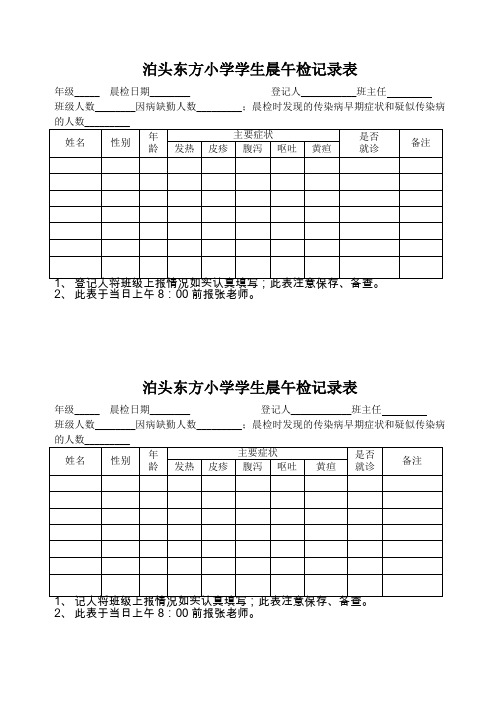 小学学生晨午检记录表