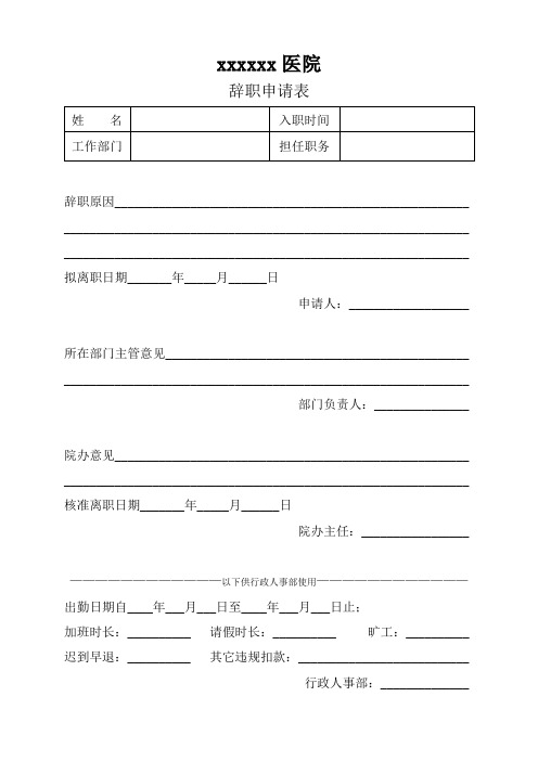 离职人员辞职表及会签单