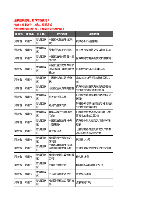 新版河南省郑州市管城回族区加油站服务企业公司商家户名录单联系方式地址大全107家