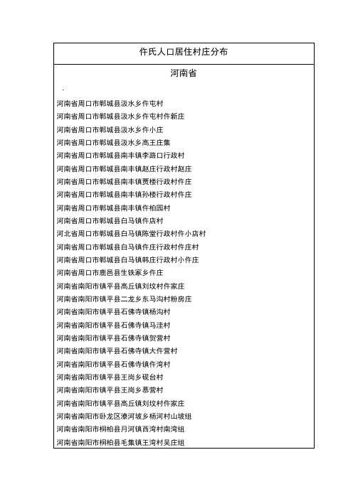 全国仵氏人口村落分布统计
