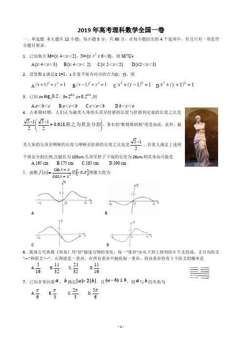 (完整word版)2019年高考数学理科试卷全国一卷Word版和PDF版。