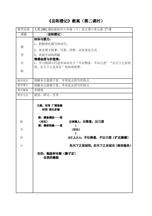 语文人教版八年级下册《岳阳楼记》第二课时教学设计