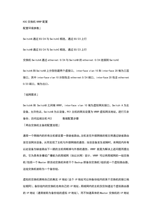 H3C交换机设置VRRP